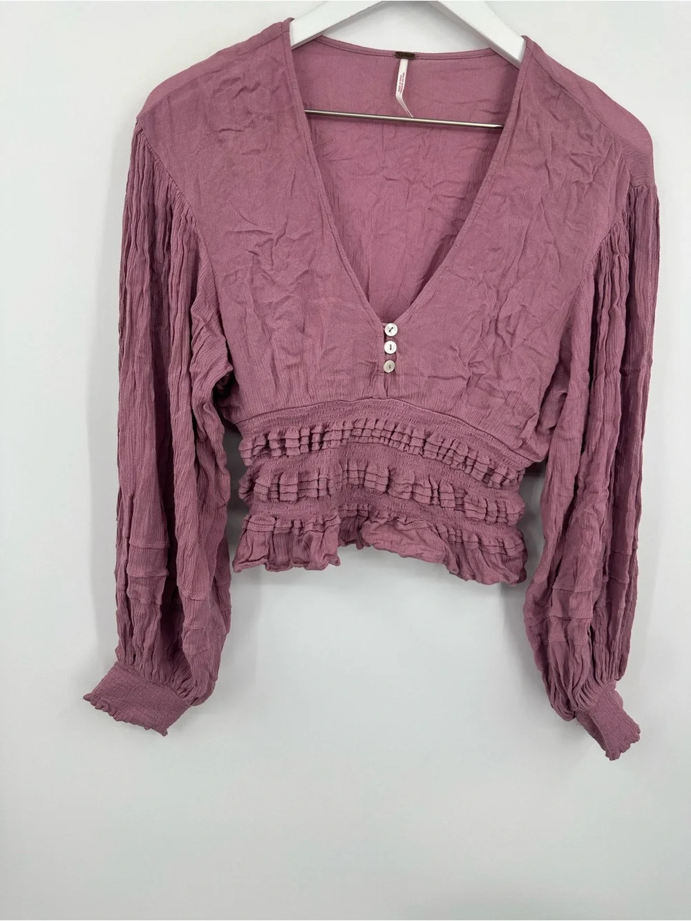 Free People Boho Purple Peasant Cropped Shirt Size Small Whimsical Fairycore - Picture 7 of 9